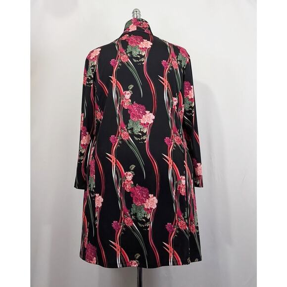 Vikki Vi Black Pink Floral Stripe Jacket Open Front Women's Size 1X - Picture 4 of 7
